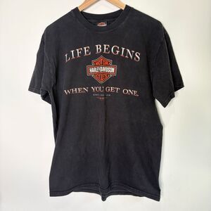 Harley Davidson T Shirt Short Sleeve Faded Life Begins Duluth MN Adult Size L